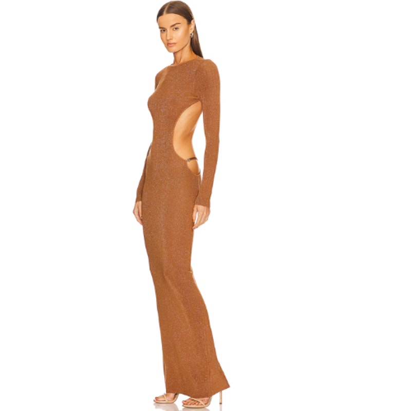 Aya Muse X Revolve Carrara Dress In Chocolate Lurex Nwt Size Large
